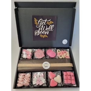 Geboorte Box - Roze met originele geboortekaart 'Get well soon' met persoonlijke (video)boodschap | 8 soorten heerlijke geboorte snoepjes en een liefdevol geboortekado