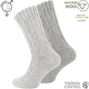 Warme Noorse Wollen sokken - 2 paar - maat 43-46 - Grijs - Dikke Huissokken met Schapenwol - Wintersokken Dames/Heren