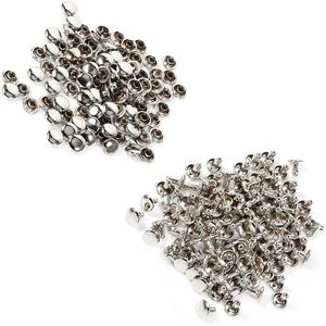 Lederen Klinknagels - 100 Sets Dubbele Cap Tubulaire Metalen Studs voor Reparaties en Decoratie (Zilver)