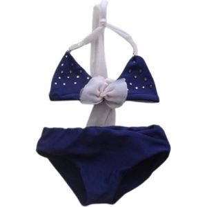 Maat 80 Bikini blauw Baby en kind donkerblauw zwemkleding roze strik