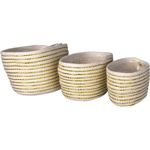 Clayre & Eef Opbergmand Set van 3 Ø 26 Ø 23 Ø 20 cm Wit Touw Ovaal Plantenhouder