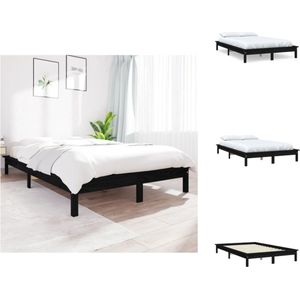 vidaXL Bed Massief Grenenhout - Klassiek Decoratief - 212 x 151.5 x 26 cm - Zwart -Bijpassende matrassen beschikbaar - Bed
