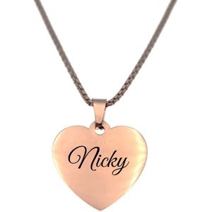 Ketting - Hart - Met Naam - Nicky - Rosegoud