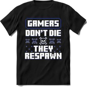 Gamers don't die pixel T-shirt | Donker Blauw | Gaming kleding | Grappig game verjaardag cadeau shirt Heren – Dames – Unisex | - Zwart - XXL