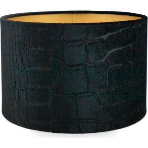 Lampenkap Cilinder - 25x25x16cm - Croco zwart - gouden binnenkant