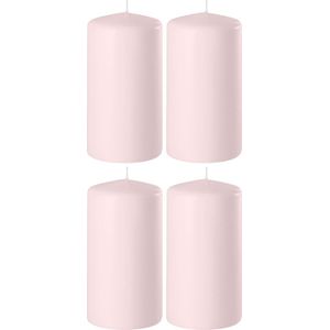 4x Lichtroze cilinderkaarsen/stompkaarsen 6 x 8 cm 27 branduren - Geurloze kaarsen lichtroze - Woondecoraties