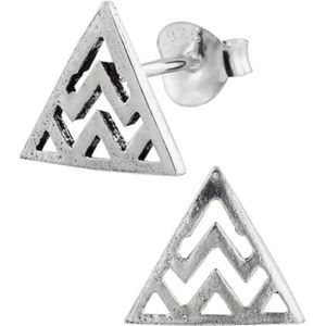 Oorbellen zilver | Oorstekers | Zilveren oorstekers, bewerkte driehoek