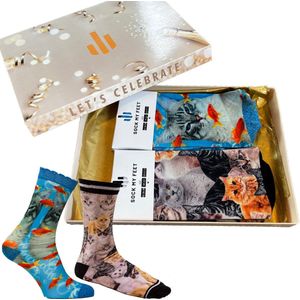 Sock My Feet geschenkdoos sokken dames 39 42 - cadeau voor vrouw - duurzaam - naadloos - Grumpy Cat Cat