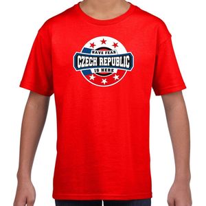 Have fear Czech republic is here t-shirt met sterren embleem in de kleuren van de Tsjechische vlag - rood - kids - Tsjechie supporter / Tsjechisch elftal fan shirt / EK / WK / kleding 110/116