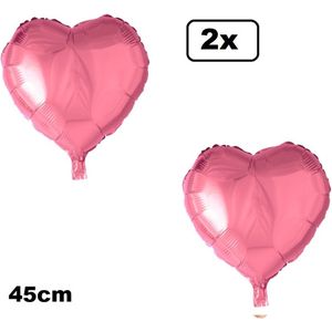 2x Folieballon Hart roze (45 cm) - trouwen Barbie huwelijk bruid hartjes ballon feest festival liefde white