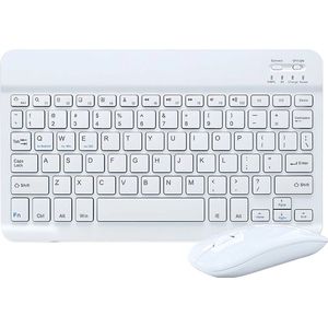 Toetsenbord - Draadloos Toetsenbord - Compact Draagbaar Design - Muis - Toetsenbord & Muis Set - Draadloos - Bluetooth - Compact & Draagbaar - Wit