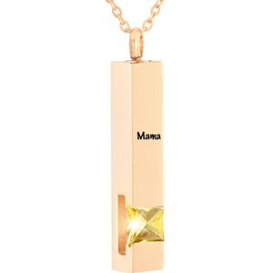 Luxe Ashanger | Met Ketting En Gravering | Mama | Assieraad | Rosegoudkleurig Met Gele Steen | As Ketting | Gedenksieraad | Urn | Incl. As vuller