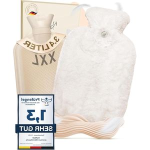 De bijzondere XXL warmwaterkruik - 34 l - incl. geschenkverpakking - met extra overtrek - onweerstaanbaar pluizig - perfect voor volwassenen en kinderen - lekvrij en getest - crème met hoes