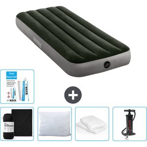 Intex Luchtbed - 1-Persoons - 76 x 191 x 25 cm - Groen - Inclusief Hoeslaken - Kussen - Pomp - Reparatieset en Kussenbeschermer
