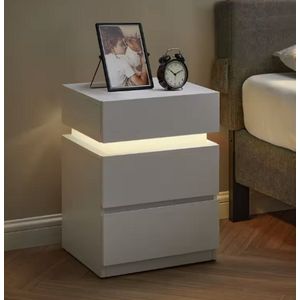 Nachtkastje - Met Verlichting - LED Verlichting - Verschillende kleuren - 3 Lades - Wit - 35x40x55cm
