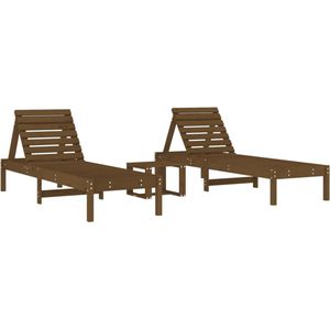 vidaXL Ligbedden 2 stuks met tafeltje - Grenenhout Ligbed - Tuinstoel - Lounge Stoel - Teak Meubel - Granen Hout