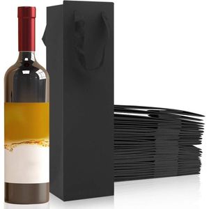 25 Pack enkele fles wijn drager Tote houders zwart papier - cadeauverpakking voor wit en rode wijn met handgrepen bottle bag