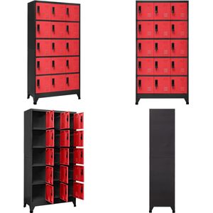 vidaXL Lockerkast 90x40x180 cm staal antracietkleurig en rood - Lockerkast - Lockerkasten - Opbergkast - Kast