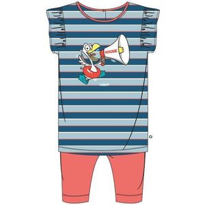Woody pyjama baby meisjes - blauw-rood gestreept - zeemeeuw - 211-3-BAB-S/983 - maat 56
