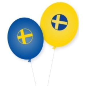 Landen thema versiering vlag Zweden kleuren ballonnen 8x stuks - Feestartikelen/versiering