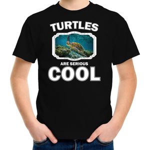 Dieren schildpadden t-shirt zwart kinderen - turtles are serious cool shirt  jongens/ meisjes - cadeau shirt zee schildpad/ schildpadden liefhebber - kinderkleding / kleding 146/152