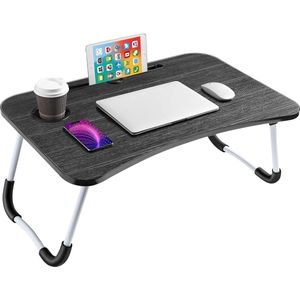 Laptopbedtafel, draagbaar, notebookstandaard, leeshouder, ontbijtdienblad met inklapbare poten en bekergleuf voor eten, ontbijt, lezen van boeken, films op bed, bank/bank