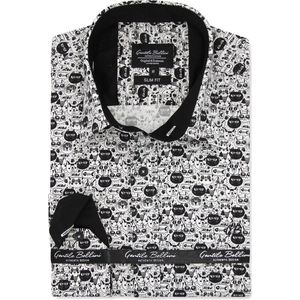 Heren Overhemd - Slim Fit - Black Cat Satijn - Wit - Maat L