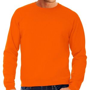 Oranje sweater / sweatshirt trui met raglan mouwen en ronde hals voor heren - basic sweaters - Koningsdag / oranje supporter M (EU 50)