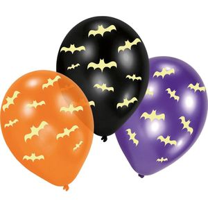 Set van 24x stuks Halloween Glow in the dark ballonnen met vleermuis print 30 cm - Halloween feestversiering/decoratie