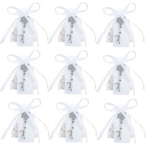 30 Stks Zilver Rustieke Vintage Sleutelflesopener met Sheer Bag Card Tag voor Bruiloft Favors Party Decor 6 Stijl