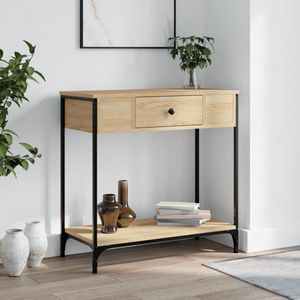 The Living Store Wandtafel 75x34,5x75 cm bewerkt hout sonoma eikenkleurig - Wandtafel - Console Tafel - Bijzet Tafeltje - Houten Tafel - Eiken Kleur