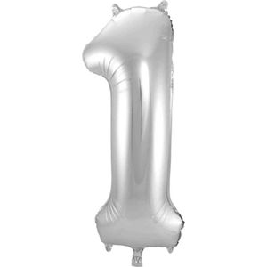 LUQ - Cijfer Ballonnen - Cijfer Ballon 1 Jaar zilver XL Groot - Helium Verjaardag Versiering Feestversiering Folieballon