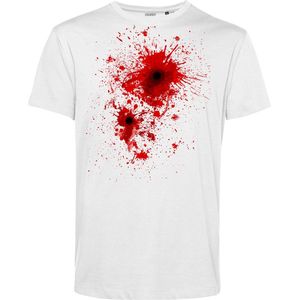 T-shirt kind Kogelwond Bloed | Carnavalskleding kind | Halloween Kostuum | Foute Party | Wit | maat 104
