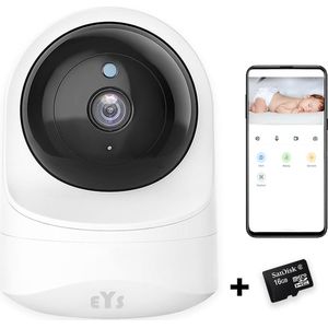 EYSLife® IP Camera PRO - Inclusief Micro SD Kaart 16 GB - Met Bewegingsdetectie en Geluidsdetectie - Full HD - Geschikt als Huisdiercamera / Hondencamera - Beveiligingscamera - Babyfoon met App - Wit