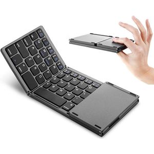 Universeel Draadloos Opvouwbaar / Inklapbaar Toetsenbord met Touchpad - Bluetooth Keyboard - Geschikt voor: Tablet / (Windows) PC / Apple Mac - iPad - Samsung - iPhone - Macbook - iMac / Android - QWERTY - Opvouwbaar - Zwart