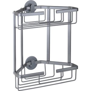 Differnz Zelfklevend Doucherek Gun Metal – Douchemand – Hangend Driehoek – 2 Lagen – Doucherekje zonder Boren - Aluminium - 28 x 13.1 x 30 cm