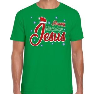 Fout Kerst shirt / t-shirt - Happy birthday Jesus / Jezus - groen - heren - kerstkleding / kerst outfit L