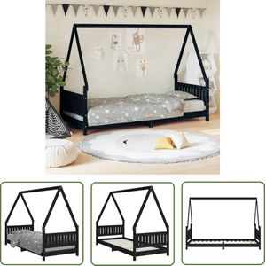 The Living Store Kinderbedframe 80x200 cm massief grenenhout zwart - Kinderbed - Houten Bed - Peuterbed - Kids Bed - Huisjesbed