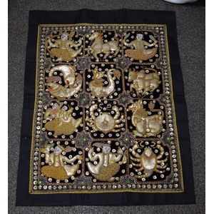 ZoeZo Design - Wandkleed - Burma - Myanmar - handgemaakt - Oosters wandkleed - goud - kraaltjes - met insteekzoom - 100 x 75 cm