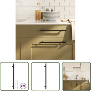 The Living Store Handvatten 20 st 224 mm roestvrij staal zwart - Handgrepen Keuken - Handgrepen Badkamer - Roestvrijstalen Handgrepen - Zwarte Handgrepen - T-vormige Handgrepen