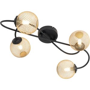 QAZQA athens - Landelijke Plafondlamp - 4 lichts - L 525 mm - Zwart Goud - Woonkamer | Slaapkamer | Keuken