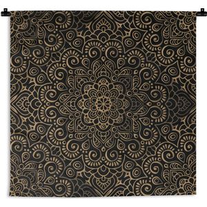 Wandkleed Goud - Gouden patroon op een zwarte achtergrond Wandkleed katoen 150x150 cm - Wandtapijt met foto