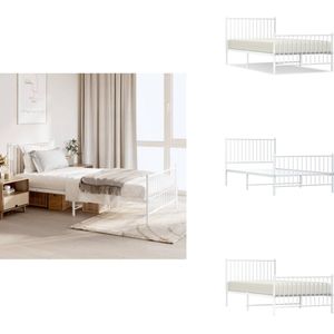 vidaXL Bedframe - Bedframes - Eenpersoonsbed - Bed - Bedframe met hoofd- en voeteneinde metaal wit 100x200 cm