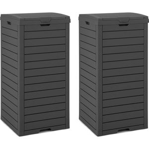Vuilnisbak met Deksel en Vloeistofbak – 118 Liter Afvalcontainer voor Buiten – Waterdichte Tuincontainer voor Veranda en Tuin – 2 Stuks Zwart