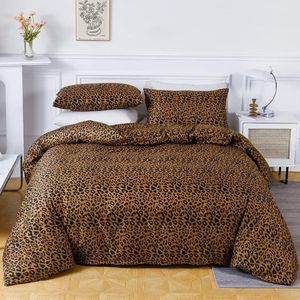 Luipaardbeddengoed 155 x 220 cm 3-delig luipaardprint bruin geel goud Leo beddengoedset dekbedovertrek microvezel beddengoedsets 155 220 dubbelzijdig heren tieners tieners beddengoedset