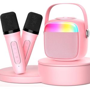 Mini karaoke-installatie met 2 microfoons en Bluetooth - ideaal voor kinderen en volwassenen! Perfect cadeau voor verjaardagen.