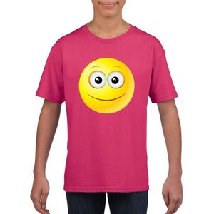 emoticon/ emoticon t-shirt vrolijk roze kinderen 134/140