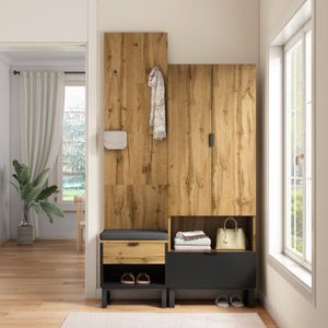 Glakroomset met schoenbank en kussen, hangende accessoires aan de voorkant, laden en verstelbare planken