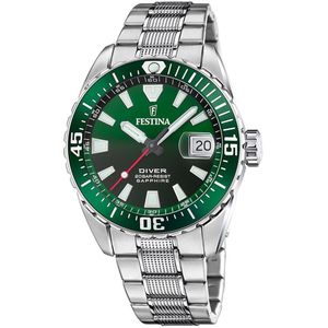 Festina F20669/2 Heren Horloge - Mineraalglas - Roestvrijstaal/Staal - Zilverkleurig - Ø 41 mm - Quartz - Vouw/Vlindersluiting - 20 ATM (duiken)