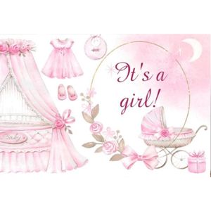 Geboorte - It's a girl - Meisje - Versiering - Raam - Poster - Wanddoek - Banner van Polyester - 150cm (Breed) x 100cm (Hoog)